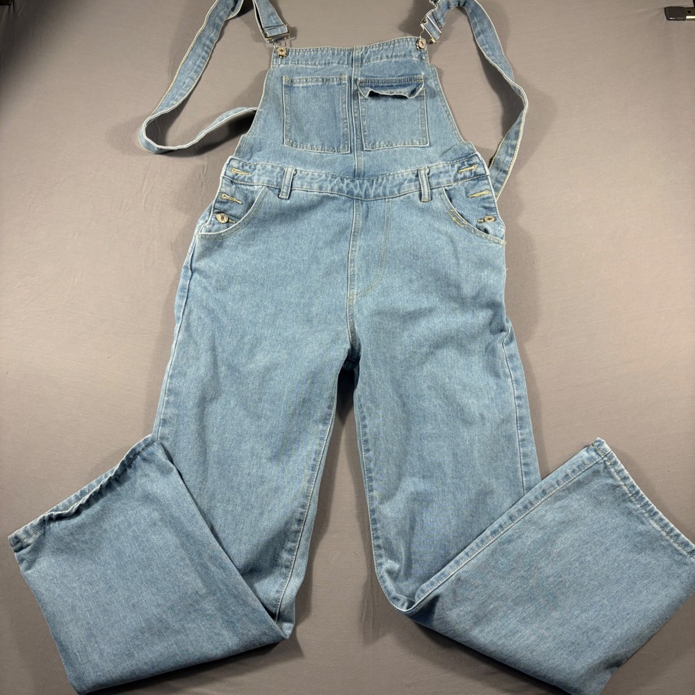 SHEIN Women Light Wash Blue Denim Overalls Wide Leg Dungarees Size L